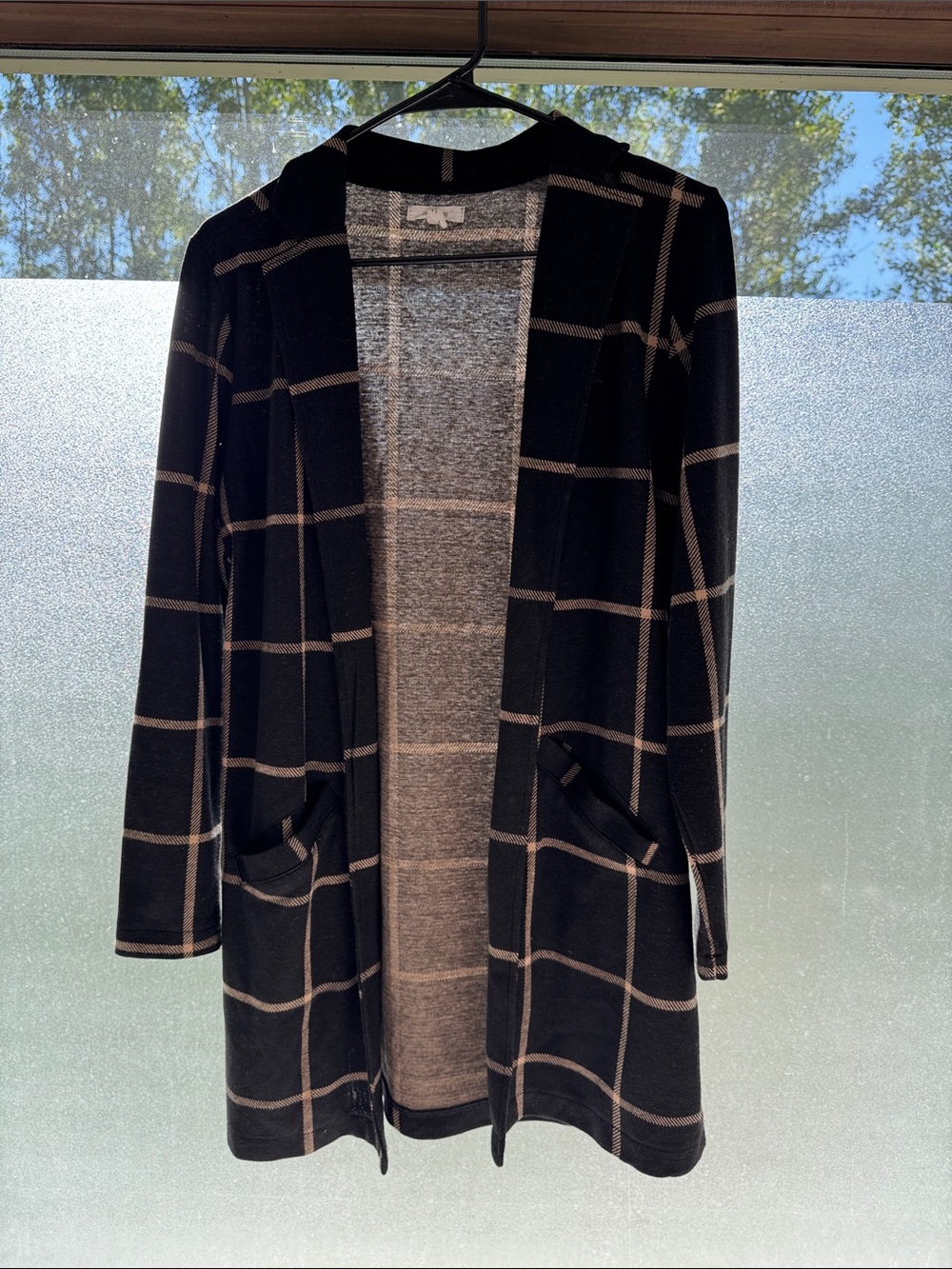 Black Windowpane Open-Front Women’s Sweater Cardigan